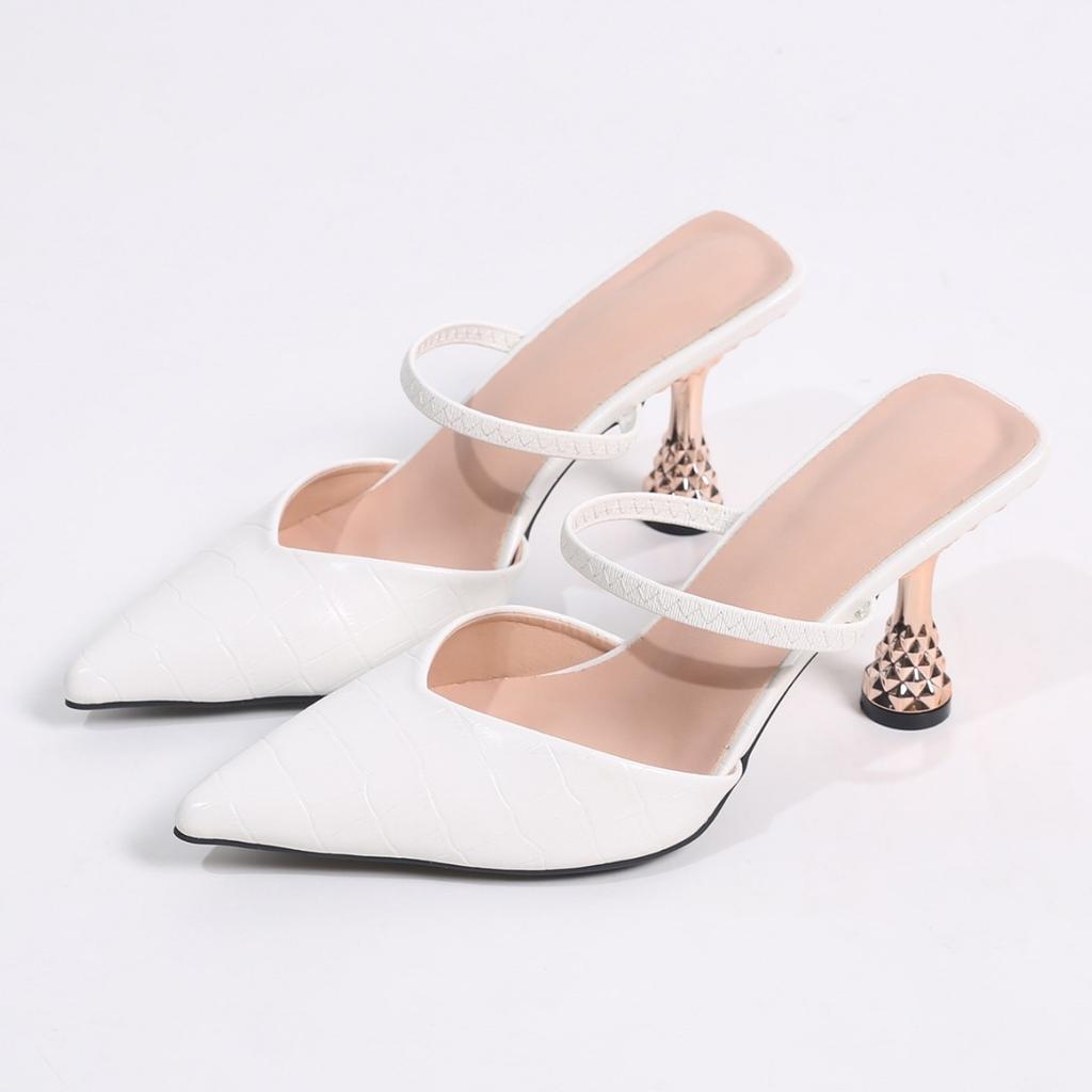 High-heeled pointed summer sandals fashion trend bag head versatile temperament not tired feet nude women's shoes