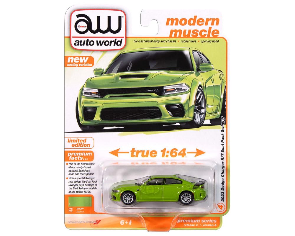 Autoworld 1/64 Dodge Charger Swinger R/T Scar Pack 2023 Green Charger Swinger Sublime Mini Car