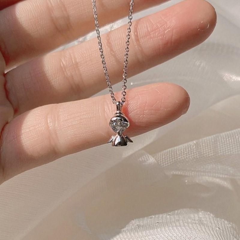 ANENJERY Colier în formă de pandantiv de înger de culoare argintie pentru femei, design drăguț, guler, bijuterii, cadou