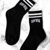 3/5/10 Paar Damen Crew-Socken, Schwarz mit Schriftzug "New York" und Streifen, Bequem, Atmungsaktiv, Feuchtigkeitstransportierend, College