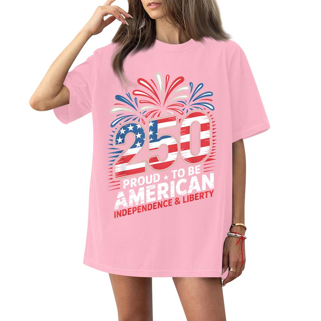 Women's Fashionable Casual Short-Sleeve Neck Printed T-Shirt for the 254th Anniversary of the Founding of the United States