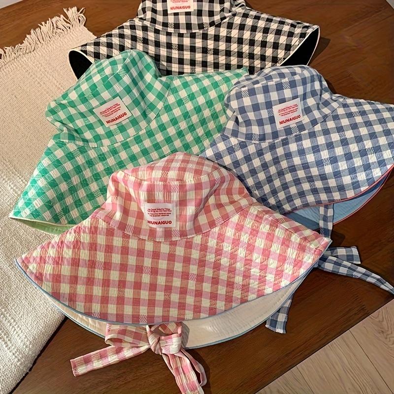 1 Pezzo Cappello da Pescatore a Quadri con Ampia Tesa per Donna Cappellino con Cinturino a Scacchi Indossabile su Entrambi i Lati per Estate Protezione Solare Escursionismo Spiaggia Viaggio