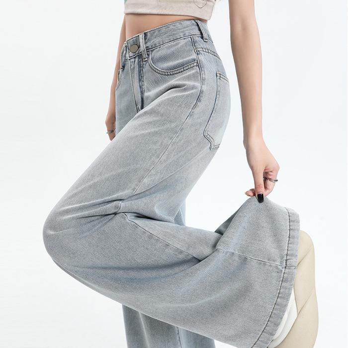

Women s Blue Wide-Leg Loose Fit Jeans - 2024 Summer Casual Floor-Length Pants XS