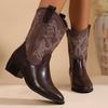 Fashion Chunky Heel Single Boots Autumn New Pointed Toe Paneled Embroidered Sleeve Non-Slip Wear-Resistant Mid-Tube Boots