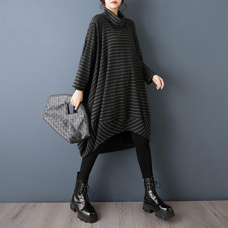Long Sleeve Oversized Knitted Vintage Stripe New In Dresses for Women Casual Loose Spring Autumn Sweater Dress