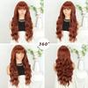 Long Auburn Wigs with Bangs Long Wavy Wigs for Women 26 Inch Copper Red Middle Part Copper Wavy Wig Natural Looking Synthetic Auburn Long Wig