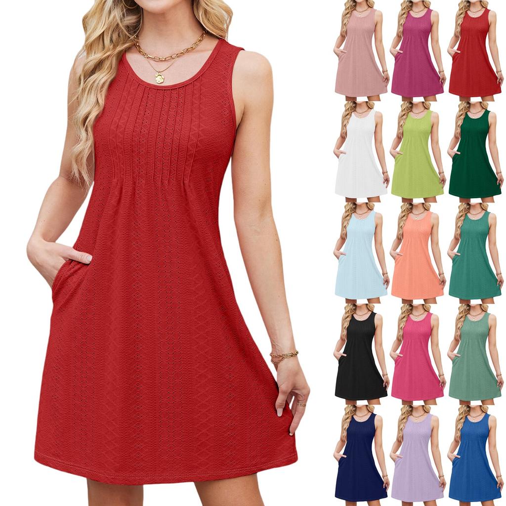 Women's Casual Fashion Breathable Solid Color Vest Dress With Pockets