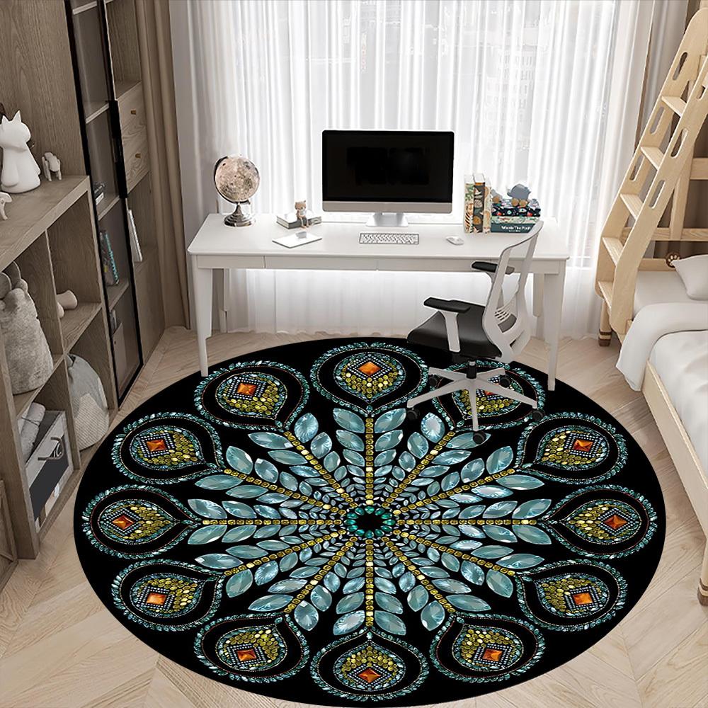 1PC Crystal Mandala Chair Carpet for Office Non-Slip, Lightweight, Machine Washable Rug for Office, Sleeping, Room - Holiday DecorPolyester