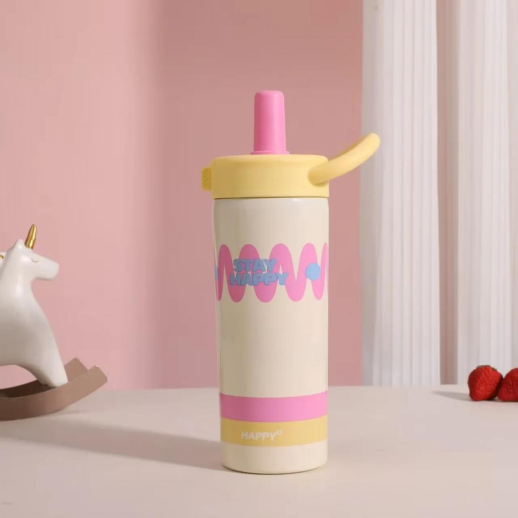 650ml Stainless Steel Insulated Cup with Straw Leak-Proof Portable Vacuum Flask Coffee Mug Double-Wall for Office with Handle