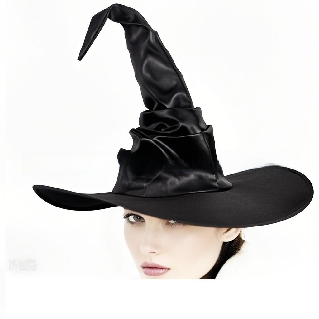 Curved Costume Halloween Hook Witch Hat With Curled Brim For Party Dress Up