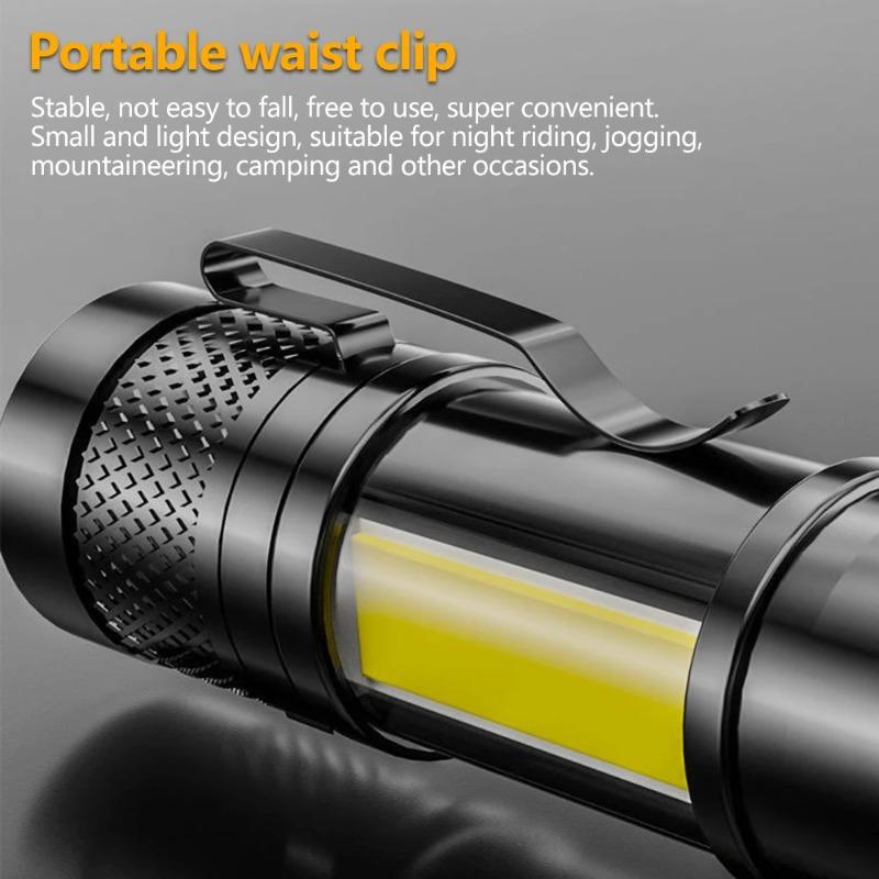 Zoom Flash Light Torch Lantern 3 Lighting Modes Camping Light Mini LED Flashlight With Clip Portable Rechargeable LED Flashlight