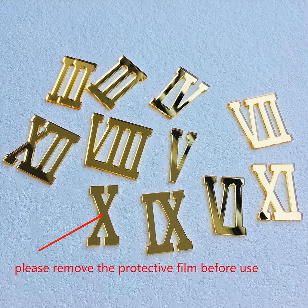 NUO RUI 12 Pcs Roman Mirrored Acrylic Numerals for a Wall Clock (Mirror Gold)