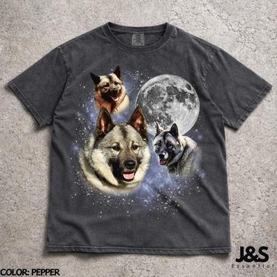 Drei Norwegische Elchhund Mond Shirt, Nordischer Spitz Hund T-Shirt, Norwegischer Elchhund Liebhaber Geschenk, Hunde Mama T-Shirt, Seltene Rasse Natur Grafik Shirt