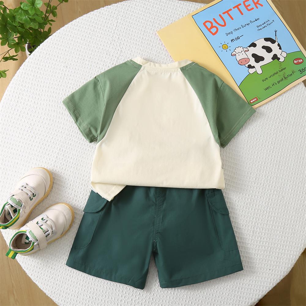 0-5-year-old Children's Short Sleeved Set Boys' Casual Printed Top+denim Shorts Two-piece Set Cute Baby Clothes