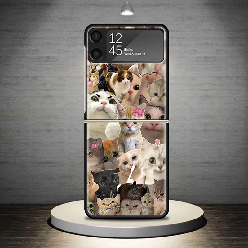 Crying Cat Memes Phone Case For Samsung Galaxy Z Flip 7 6 5 4 3 5G Shockproof Cover Z Flip7 Flip6 ZFlip5 Flip3 Flip4 Luxury Shel