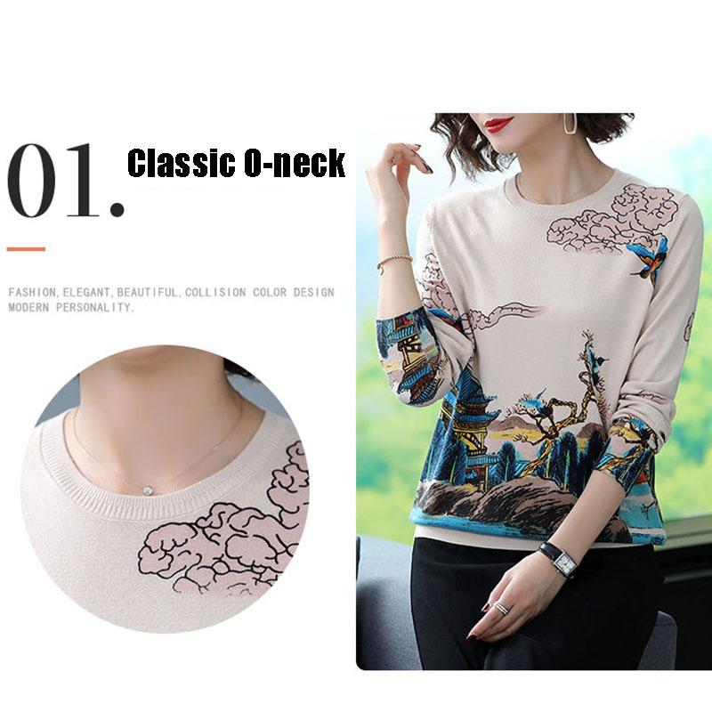 Pulover de lână imprimat 3D de toamnă iarnă Pulover de lână vintage tricot cu fundul cald cu amestec de lână de dimensiuni mari Topuri