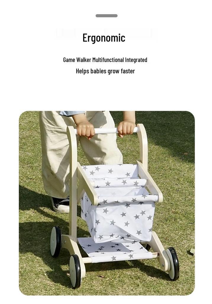 Korean-Style Wooden Role-Playing Dollhouse: Shopping Supermarket with Small Trolley and Walker Aid - Perfect Parent-Child Toy for Boys and Girls