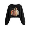 Womens Cropped Sweatshirt Rugby Pumpkin Maple Print Casual Loose Fit Long Sleeve