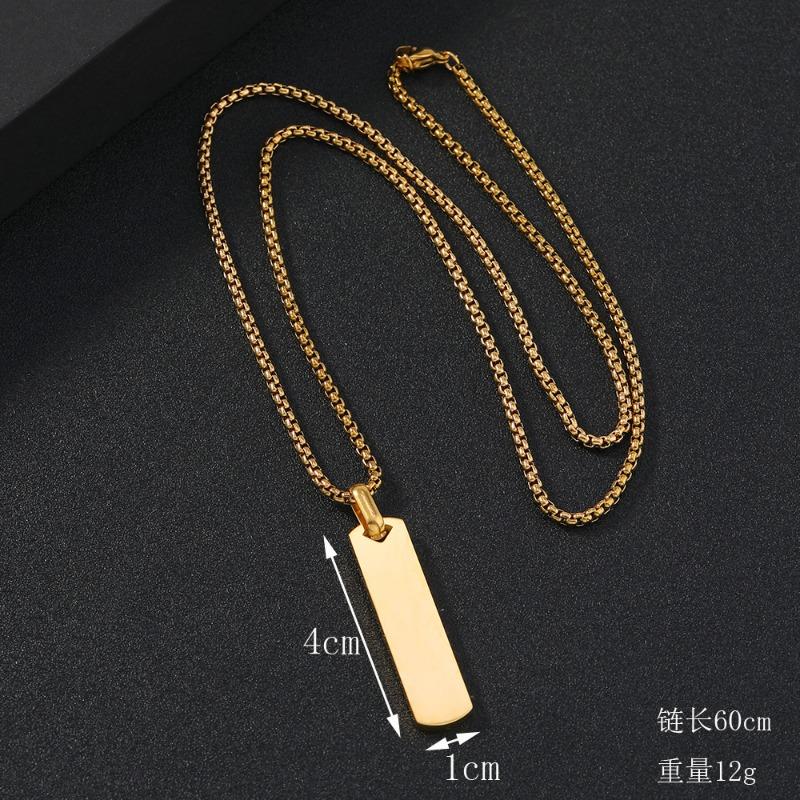 Minimalist White Blank Vertical Bar Pendant Silver Stainless Steel Box Chain Necklace For Unisex Daily Wear