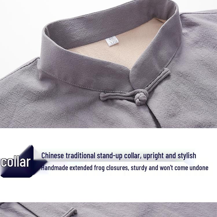 Men's Chinese Tang Suit: Cotton Linen Three-Piece Set with Stand Collar - Zen Meditation Outfit for Spring and Autumn