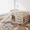 Children's Bed 140x200 Functional Bed Loft Bed Slide Storage Space Play Area Wooden Bed Slatted Frame Ladder Fall Protection Pine Cream (without Mattress)