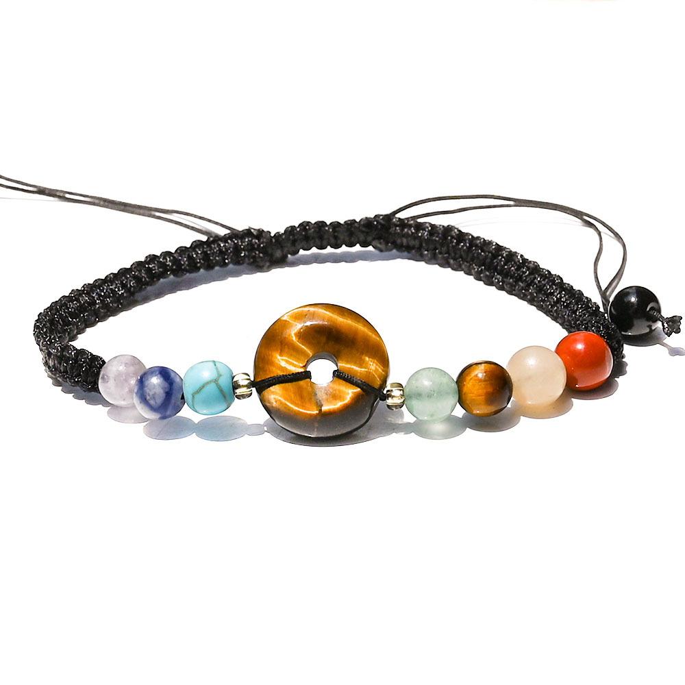 1pc Colorful Weaving Bracelet Natural Stone Bracelet Crystal Peace Buckle Adjustable Donut Yoga Stone Handstring Jewelry Gift