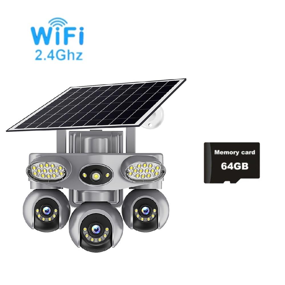 Solar PTZ Camera – 4G/WiFi Outdoor Security with 3-Screen View, Optional LED Light, 2-in-1 Surveillance & Night Lighting