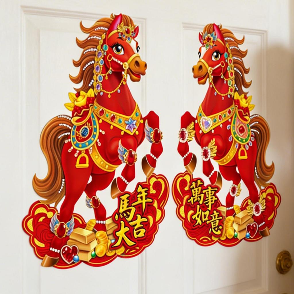 Chinese New Year Door Banner Door Plaque For The Year Of The Horse Spring Festival Wall Decorations Red Horse Couplets 2026