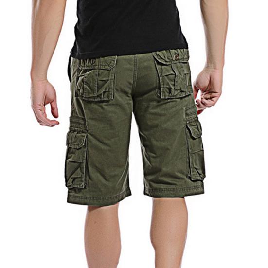 Men Cargo Shorts Mid-rise Button Zipper Closure Casual Shorts with Multi Pockets Solid Color
