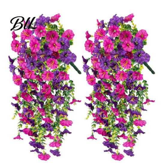 Künstliche Blumen Tischdekoration Künstliche Blumen für den Außenbereich, Hängende Prunkwinde mit Eukalyptusblättern, UV-beständige Pflanzen für Zuhause, Petunien