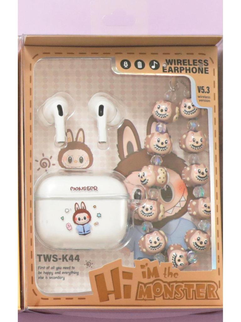 TWS-K44 Wireless Bluetooth Earphones with DIY Hand-Painted Beaded Keychain Case