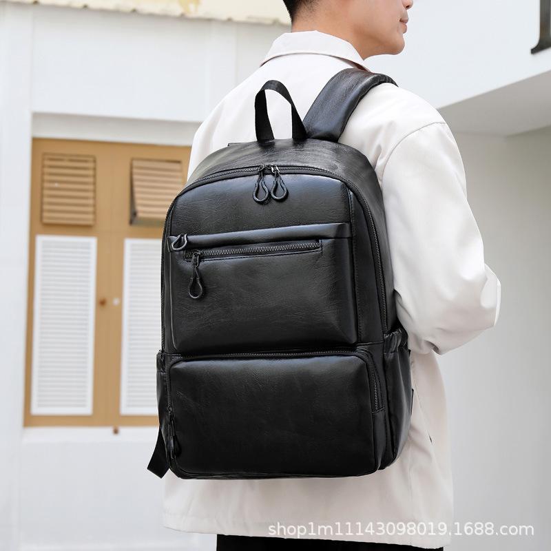 Leather Backpack PU Laptop Travel Outdoor Hiking Daypack for School Commute Students Men Women Unisex