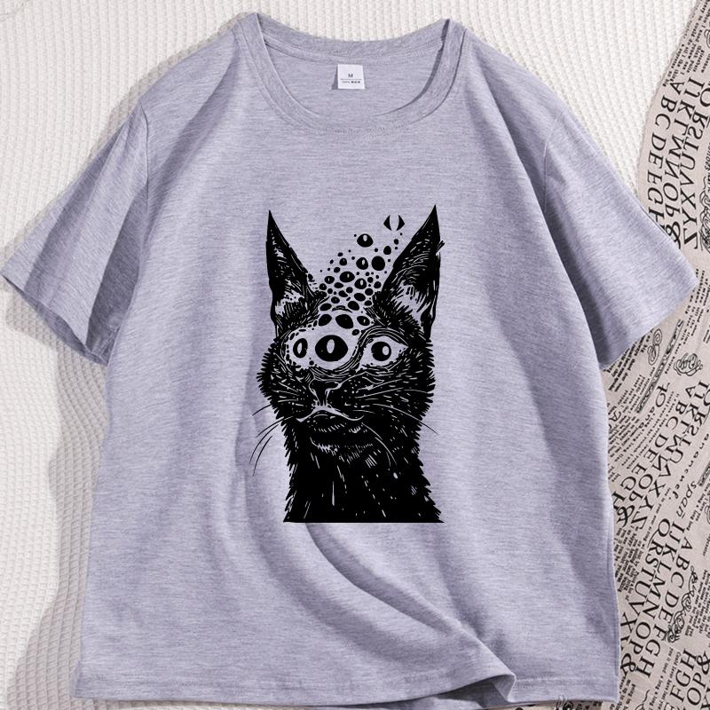 Weirdcore Cat T Shirt Harakuju Creepy Horror Goth Cat TShirt Gothic Dark Aesthetic Tshirt Men Women Graphic T Shirts Clothes