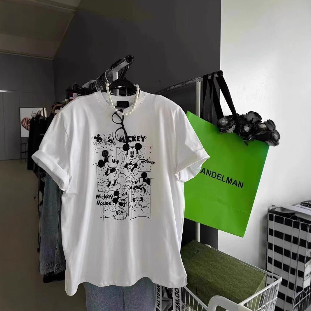 

Korea Dongdaemun summer age reduction loose casual versatile Mickey cartoon printed cotton short-sleeved t-shirt top women m (recommended 40-52.5kg ) белый
