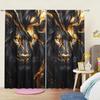 2 Panels Black Lion Hair Gold-plated Pattern Curtains   Distinctive Printed Curtains   Suitable for Gifting To Family and Friends