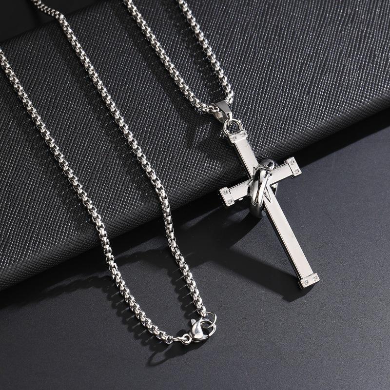 Unisex Cross Pendant Necklace - European & American Style, Student Jewelry, Couples Pendant, Sweater Chain Accessory