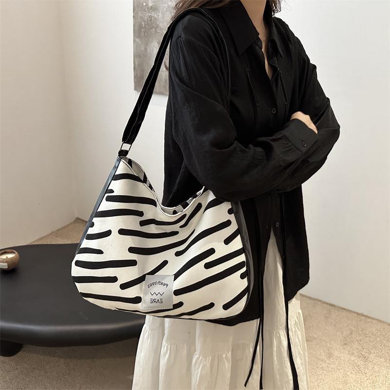 Stylish White Canvas Tote Bag For Women 2024 Featuring Trendy Stripes And Spacious Design