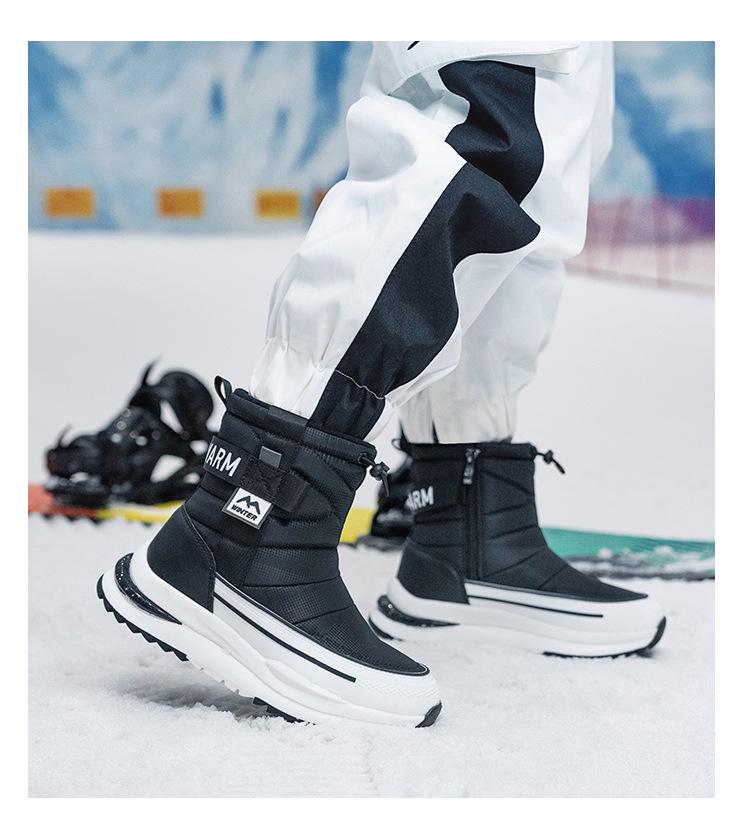 Unisex Winter Anti-Skid Snow Boots, Thickened Cotton, Plus Velvet, Warm, Short Style