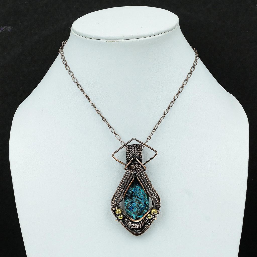 Shattuckite Copper Pendant Copper Wire Wrapped Jewelry Gemstone Pendant Shattuckite Jewelry Handmade Pendant Wire Wrap Pendant Gift For Mom
