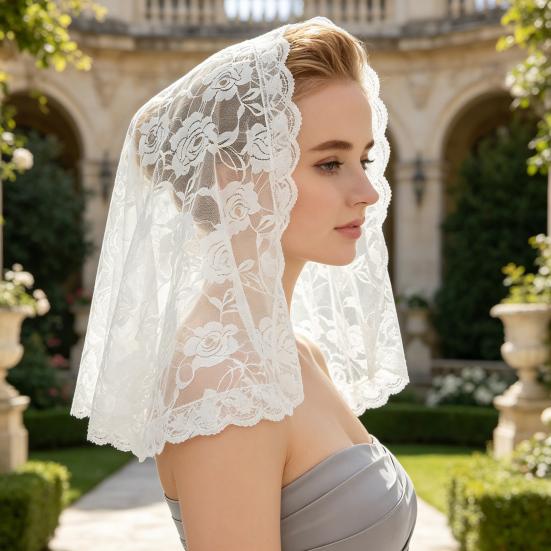 Lace Veil Short Veil with Binding Retro Gauze Shoulder-Length Single-Layer Exquisite Lace Elegant