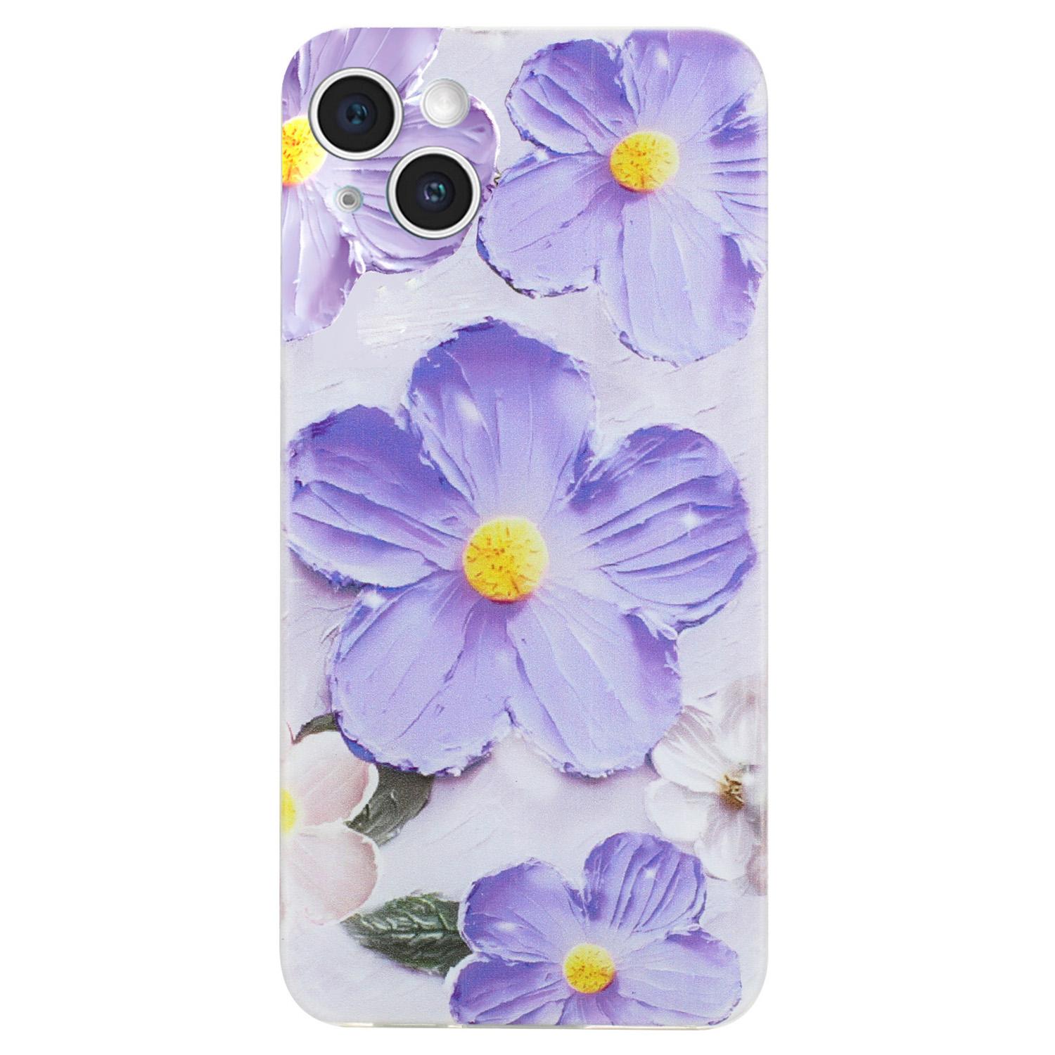 

For iPhone 14 Plus Case TPU Pattern Printing Phone Guard Cover Purple Flower