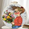 1 Set Cartoon Mädchen Bouquet Handstickerei Materialset, Kreuzstich Anfänger Einfaches Set mit Illustrierter Anleitung und Werkzeugen