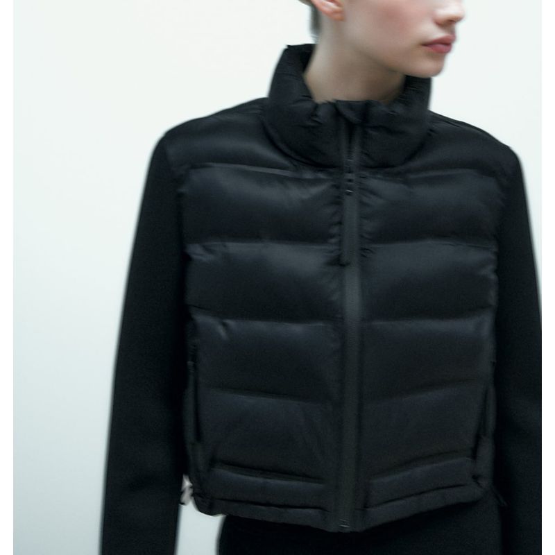 Spring New Arrival Small Stand Collar Short Top Black Panel Cotton Jacket Outwear 4391709