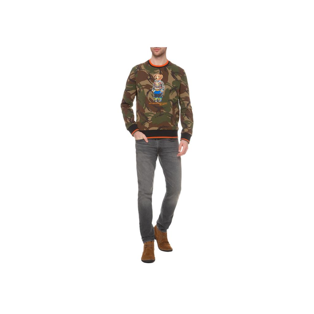 Polo Ralph Lauren Felpa Girocollo Mimetica con Stampa Orso Manica Lunga Felpa Uomo 710766090-001