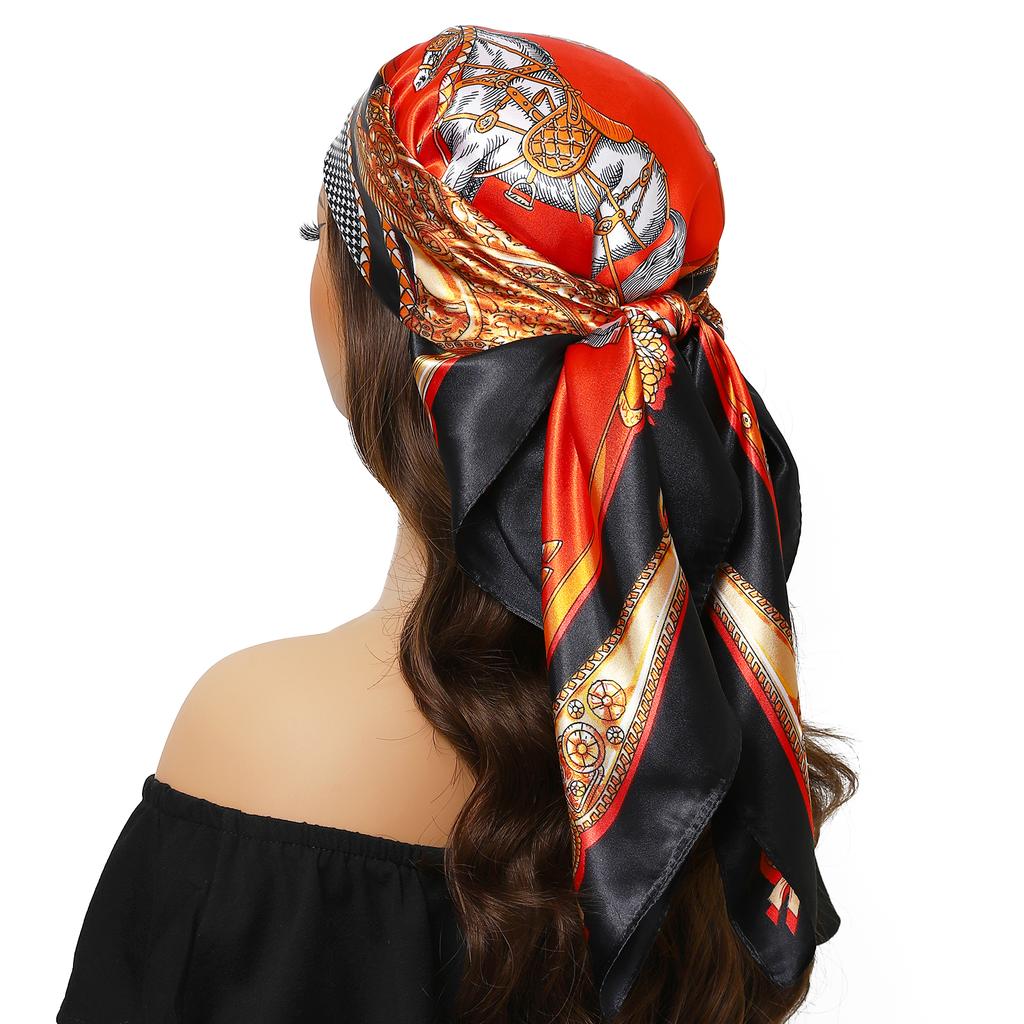 Luxury Brand Summer Kerchief Fashion Foulard Satin Headcloth 1 piece of 35.4 inches Square Shawls, Women print 90X90CM Bandanna,