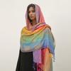 Ethnic Style Color Cashew Embroidery Rainbow Gradual Change Fringed Scarf Long Scarf Travel Photo Shawl Women'S Bag Headscarf