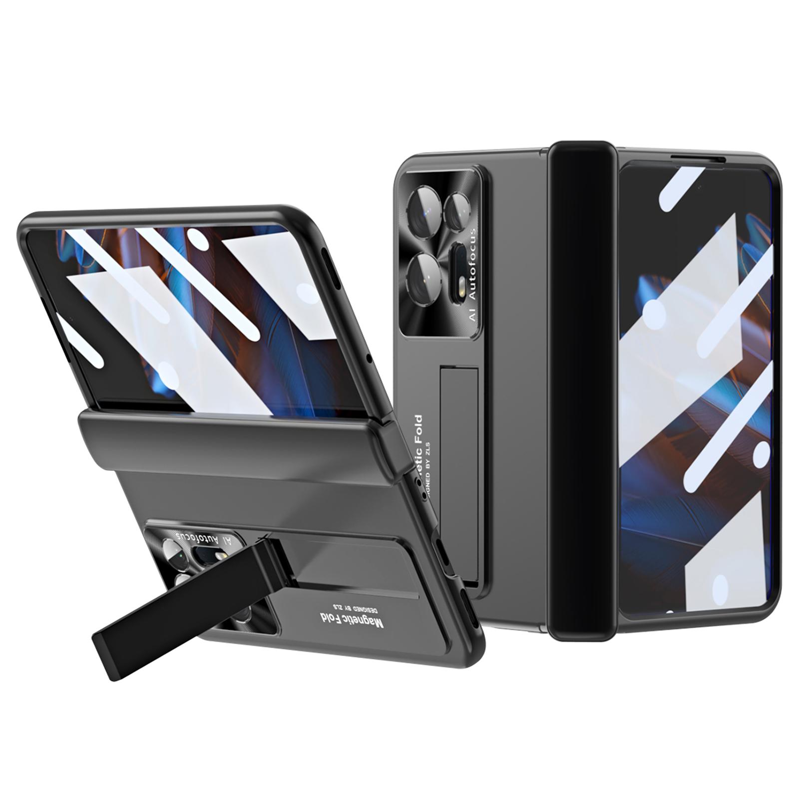 

Anti-scratch Phone Case For Oppo Find N2 5G,Hinge Protection Kickstand PC Phone Cover with Screen Film Black