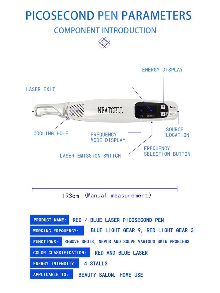 Cross-Border Red & Blue Picosecond Laser Pen for Tattoo, Mole, Freckle, and Eyebrow Removal.