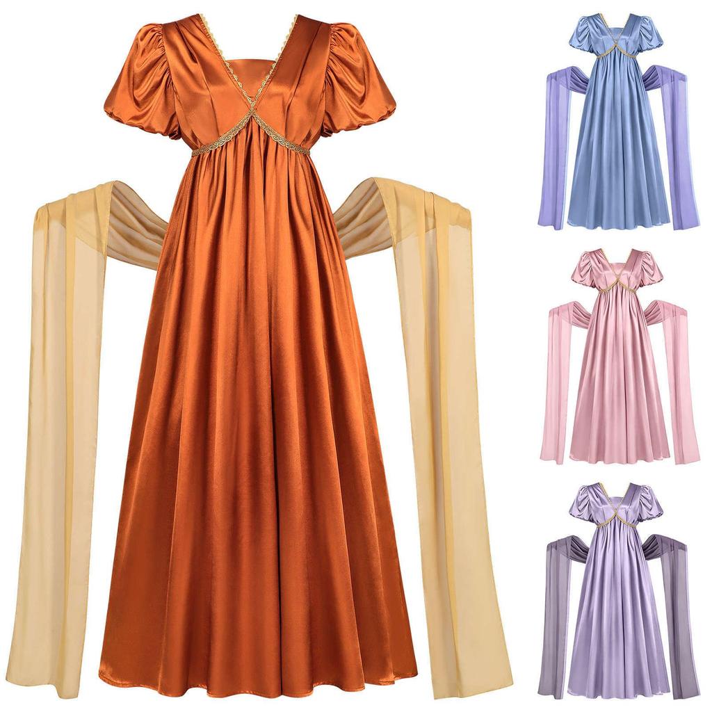 Regentenstil Kleid, elegante Ballonärmel fließender langer Rock, Damen Retro Palast Ball Kostüm, geeignet für Rollenspiele und Mottopartys