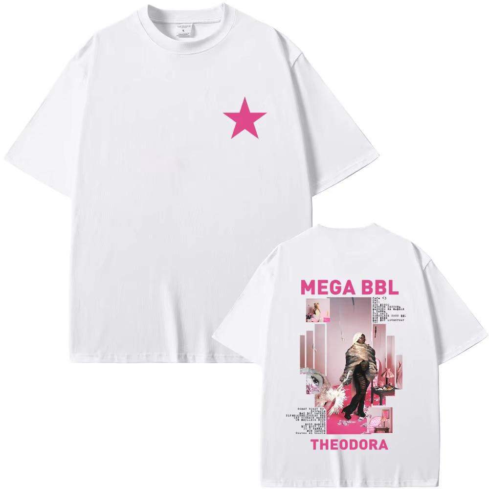 Theodora Mega Bbl Album T-shirt Vintage Tvättad Överdimensionerad Streetwear Herr Dam Sommar Bomull Kortärmad Hip Hop Grafisk T-shirt